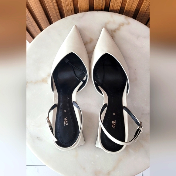 Zara White Slingback Heels - Picture 7 of 9